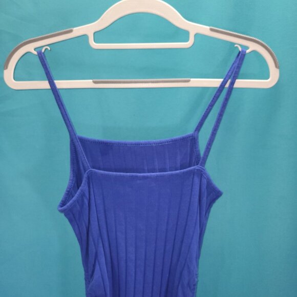 Shein Youth 11-12 Blue Ribbed Knit Dress With Side Ruched Detailing & Spaghetti - Picture 2 of 14